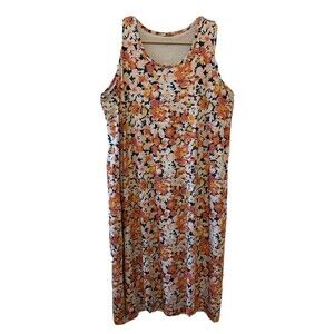 Lands' End Women Plus Size 2X Multicolor Floral Front Slit Midi Sleeveless Dress